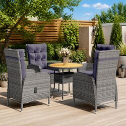 5 Piece Garden Bistro Set Poly Rattan Grey Outdoor Patio Furniture Chairs Table