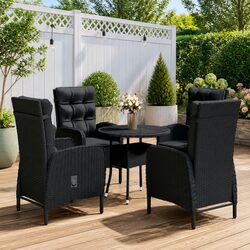 5 Piece Garden Bistro Set Outdoor Furniture Poly Rattan Patio Chairs Table Black