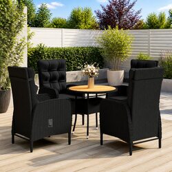 5 Piece Garden Bistro Set Outdoor Patio Furniture Poly Rattan Chair Table Black