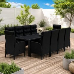 11 Piece Garden Dining Set Outdoor Furniture Black Poly Rattan Steel Frame