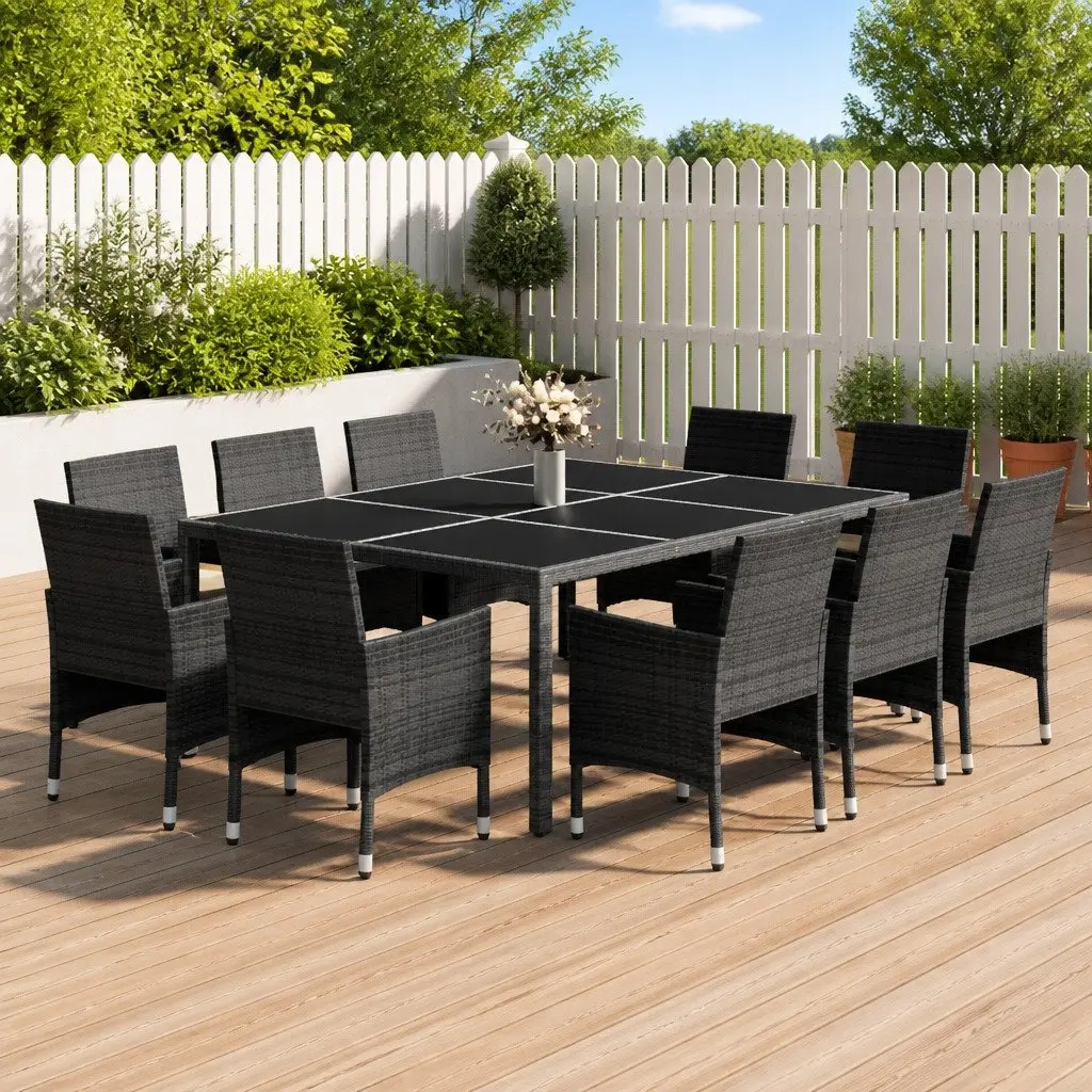 Garden Dining Set Grey 11 Piece Outdoor Furniture PE Rattan Steel Patio Table