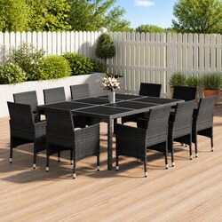 Garden Dining Set 11 Piece Outdoor Furniture Grey PE Rattan Steel Patio Table