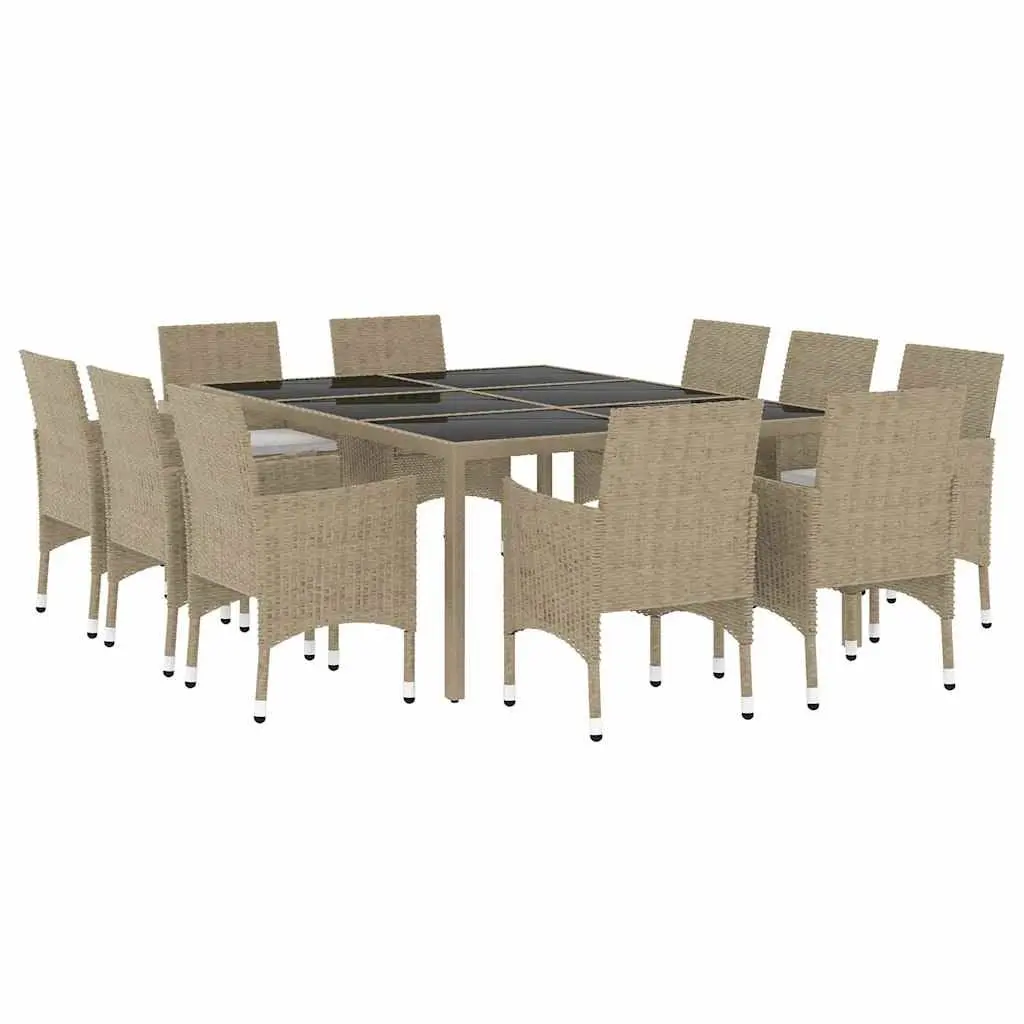 Garden Dining Set 11 Piece Outdoor Furniture Patio Table Chairs Beige