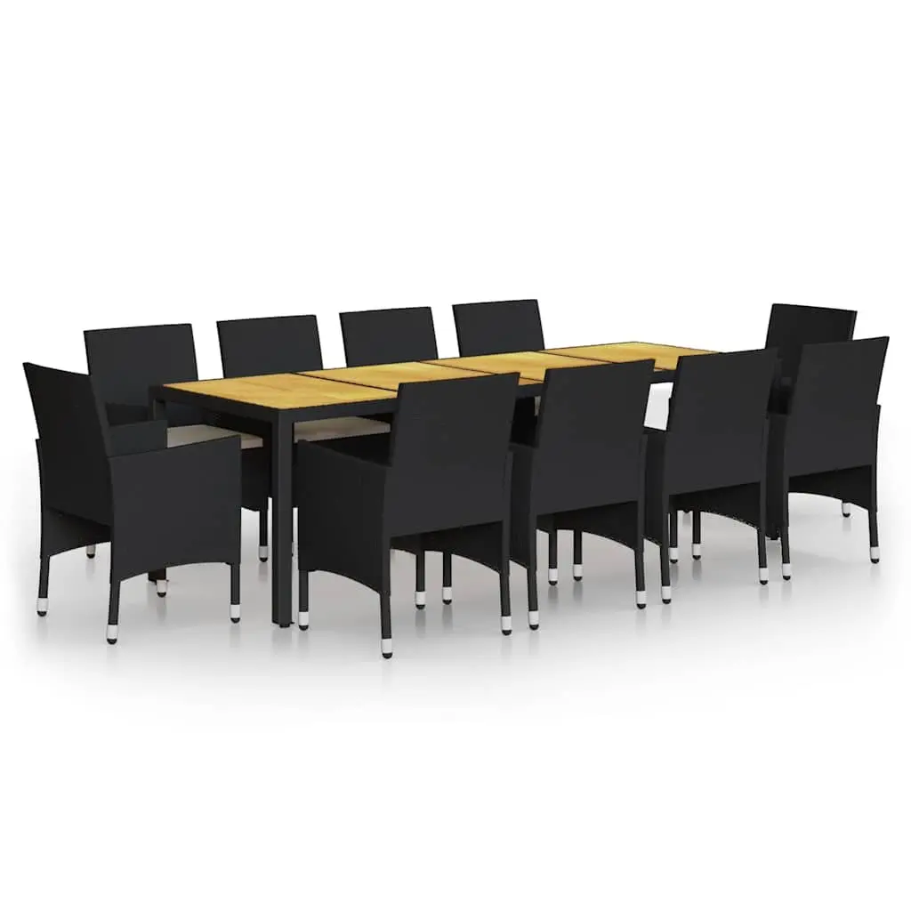 11 Piece Garden Dining Set Black Steel Rattan Weather Resistant Outdoor Furniture