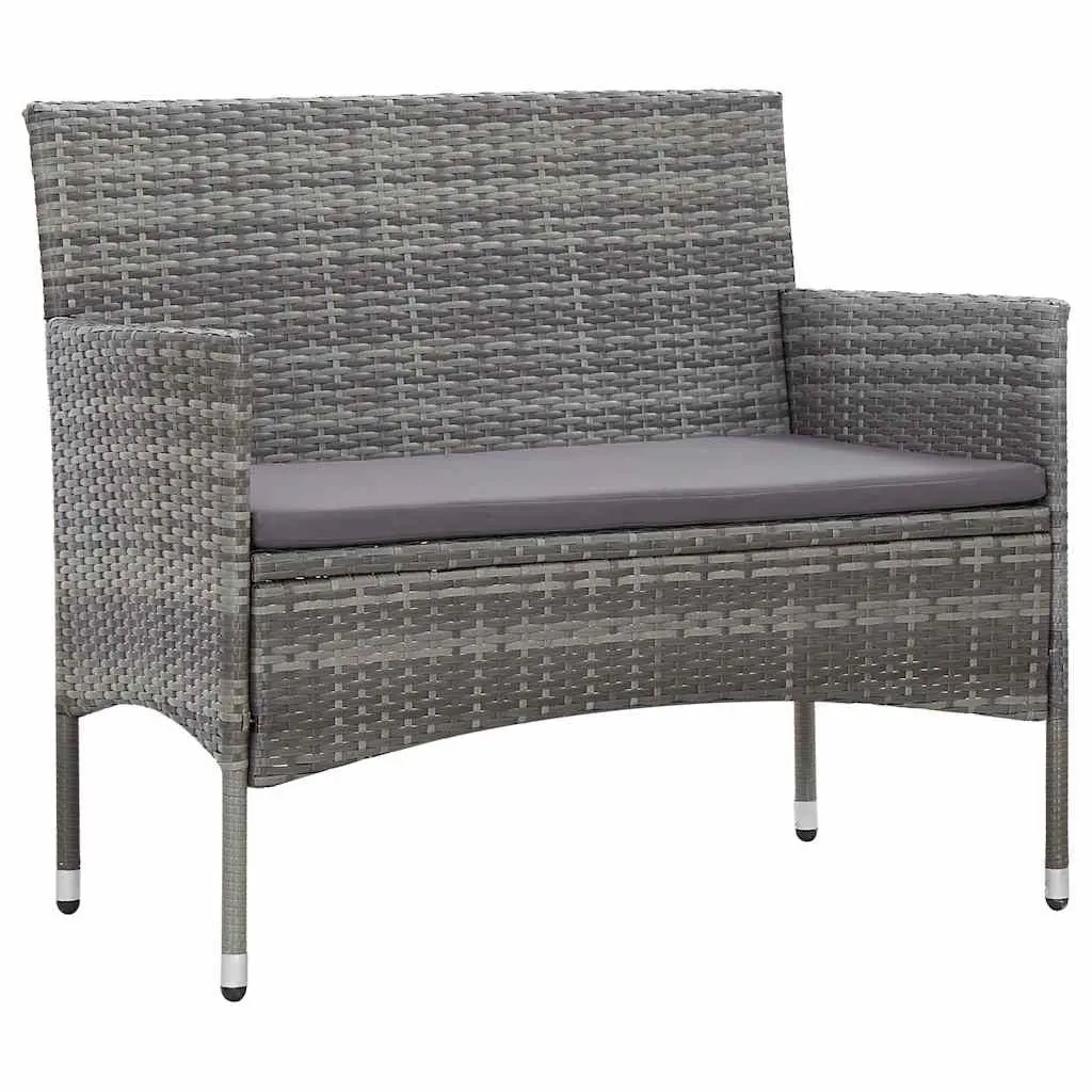 Garden Lounge Set Grey 2 Piece Outdoor Furniture with Cushion PE Rattan