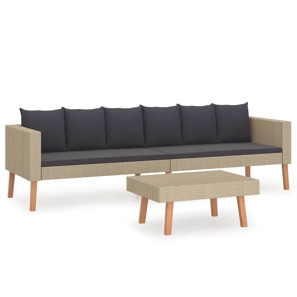 Garden Lounge Set 2 Piece Outdoor Sofa Coffee Table Patio Furniture Beige