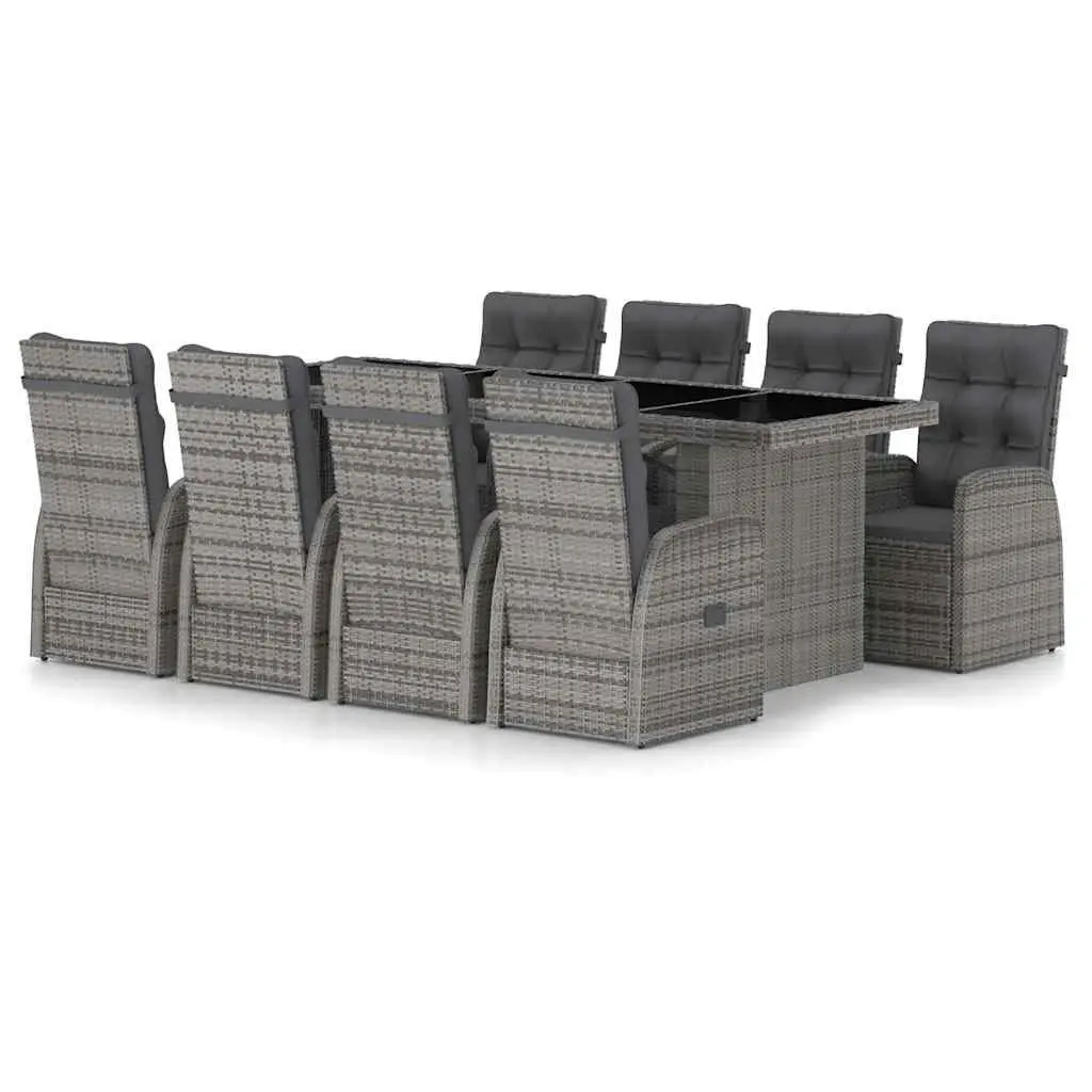Outdoor Dining Set 9 Piece Grey Poly Rattan Garden Furniture with Cushions
