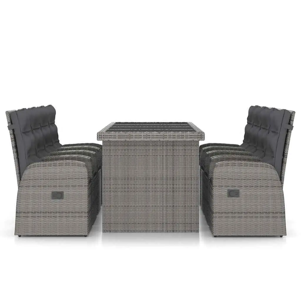 Outdoor Dining Set 9 Piece Grey Poly Rattan Garden Furniture with Cushions