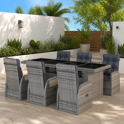 Outdoor Dining Set 7 Piece Grey Poly Rattan Garden Furniture with Cushions