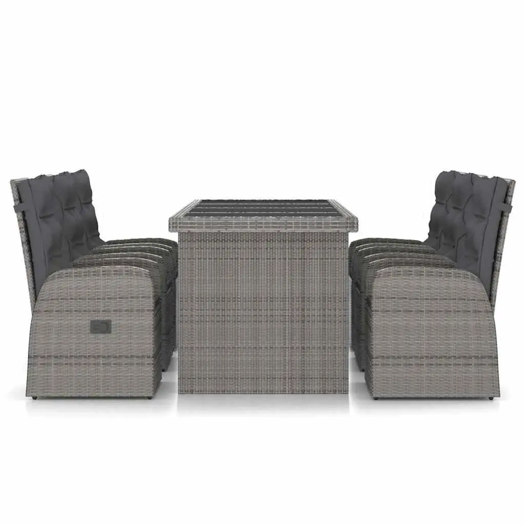 Outdoor Dining Set Grey 7 Piece Poly Rattan Garden Furniture with Cushions