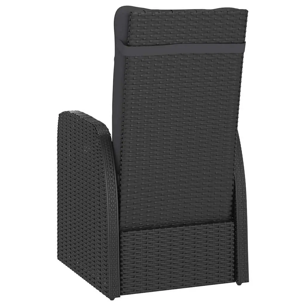 11 Piece Outdoor Dining Set with Acacia Wood Table and Adjustable Backrest Chairs in Black PE Rattan and Steel Frame