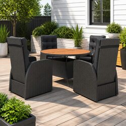 Compact 5-Piece Black Rattan Dining Set for Outdoors