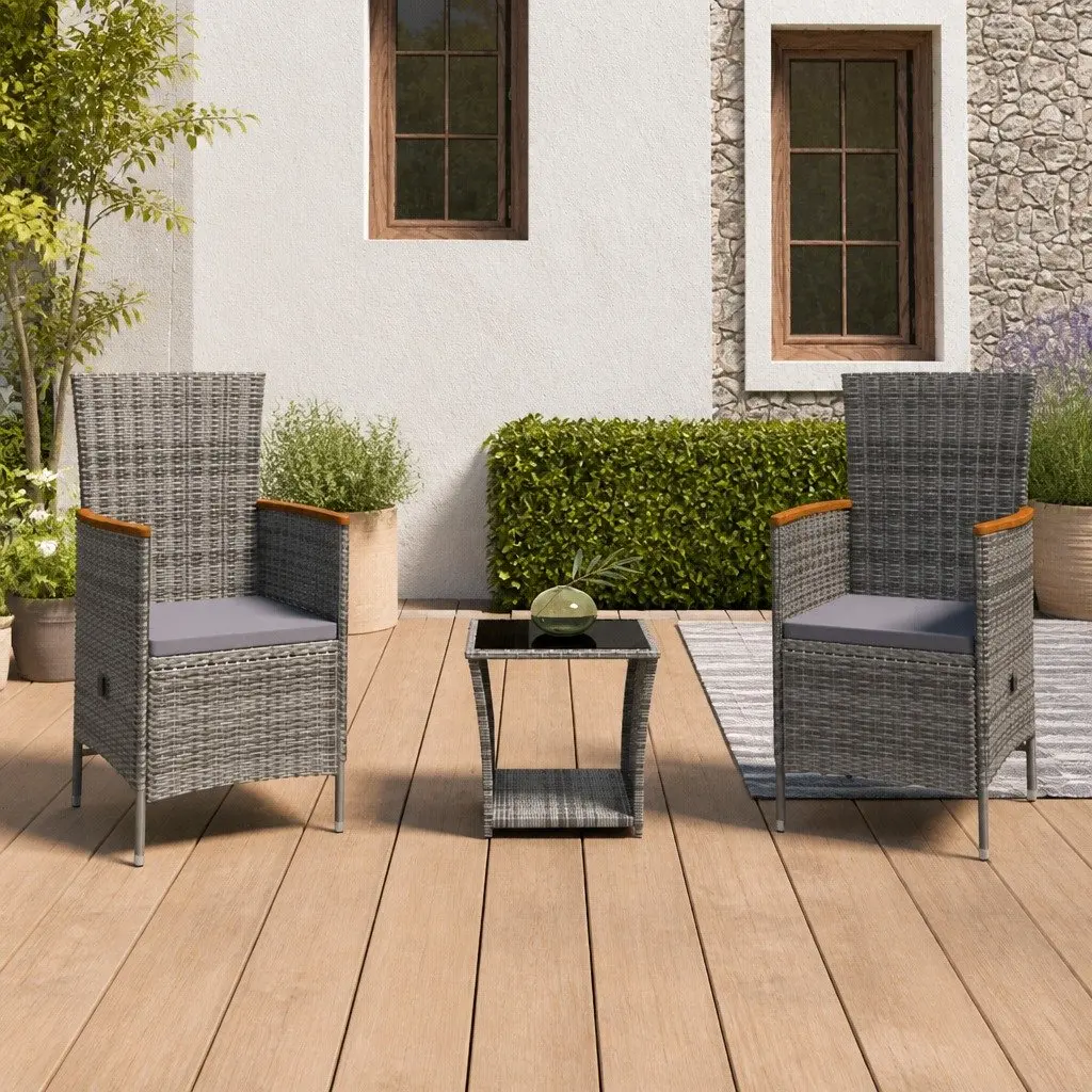 Garden Lounge Set 3 Piece Poly Rattan Armchairs Coffee Table Grey Outdoor