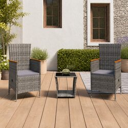 Garden Lounge Set 3 Piece Poly Rattan Armchairs Coffee Table Grey Outdoor