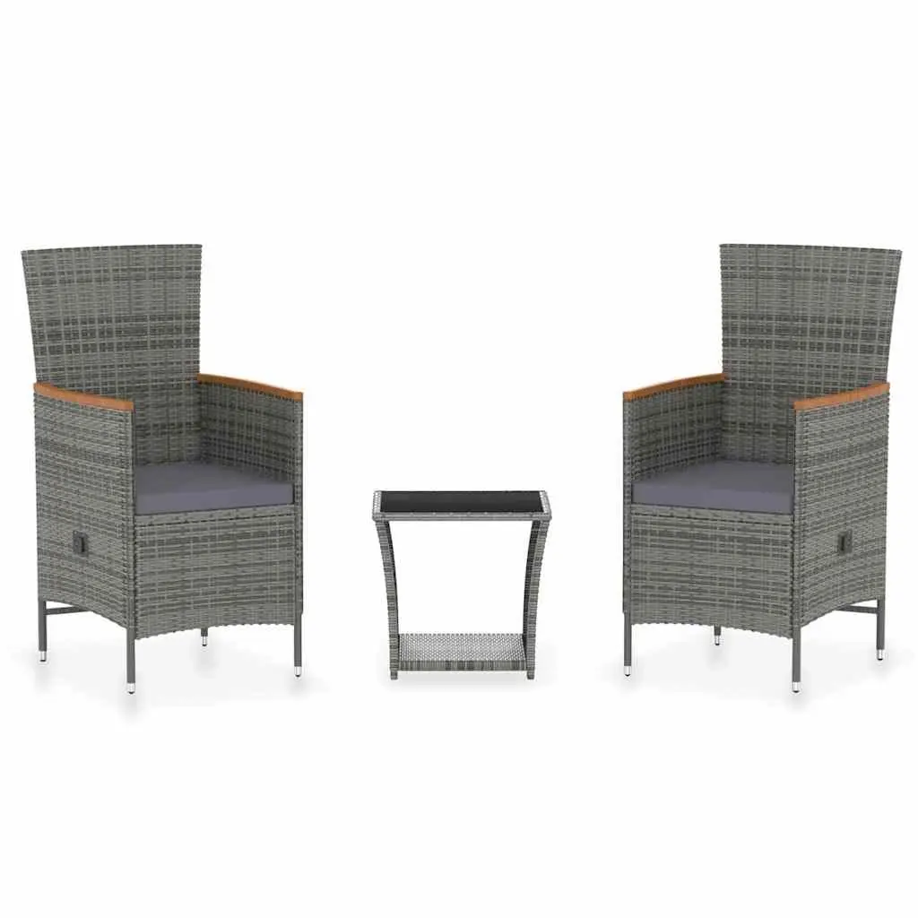 Garden Lounge Set 3 Piece Poly Rattan Armchairs Coffee Table Grey Outdoor
