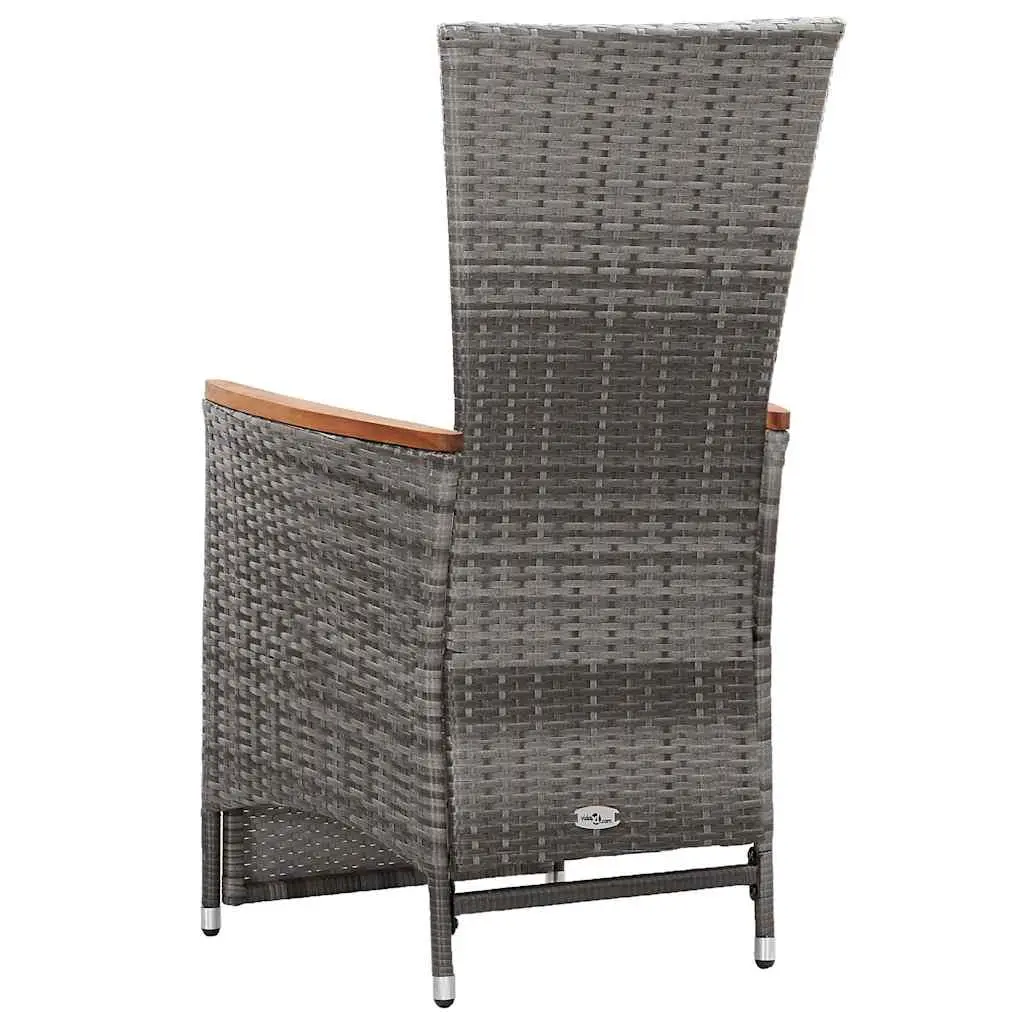 3 Piece Garden Lounge Set Grey PE Rattan Reclining Armchairs Coffee Table Outdoor Furniture