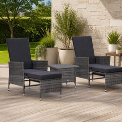 Garden Lounge Set 3 Piece Outdoor Furniture Grey Rattan Cushions Footrest