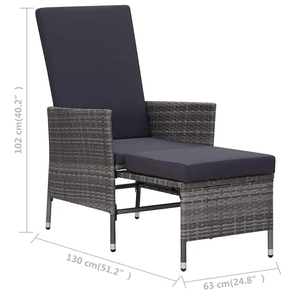 Garden Lounge Set 3 Piece Outdoor Furniture Grey Rattan Cushions Footrest