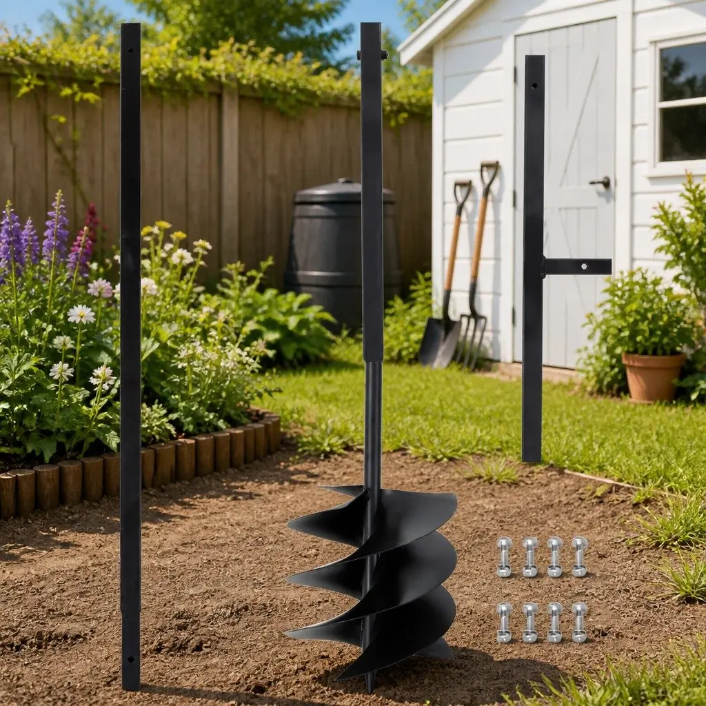 Ground Drill Auger 250mm Steel Ergonomic Handle Extended Length for Soil Aeration Composting