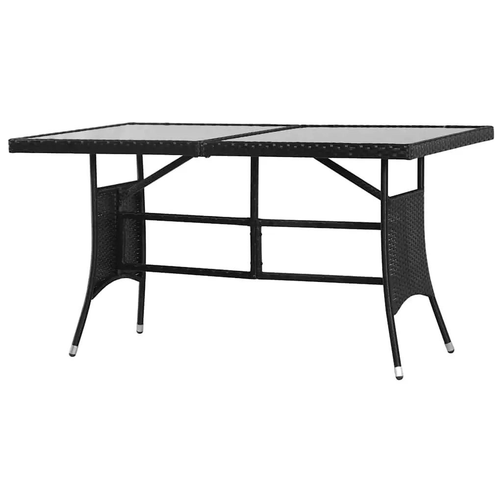 5 Piece Garden Dining Set Black PE Rattan Steel Frame Glass Top Table Chairs