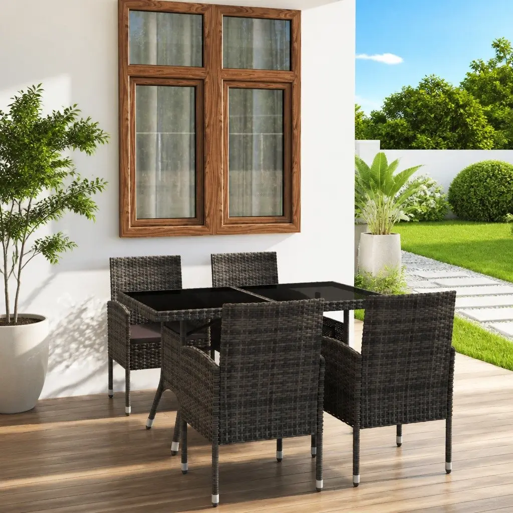 Garden Dining Set Grey 5 Piece Outdoor Furniture Table Chairs Rattan