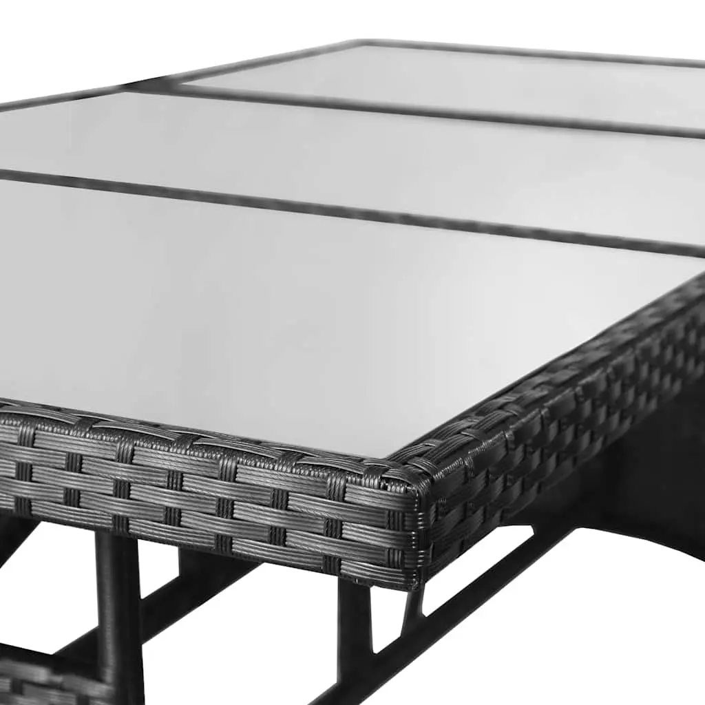 7 Piece Garden Dining Set Black PE Rattan Outdoor Table Chairs with Glass Top and Thick Removable Cushions