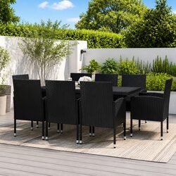 Compact 9-Piece Black Garden Dining Set with Cushions