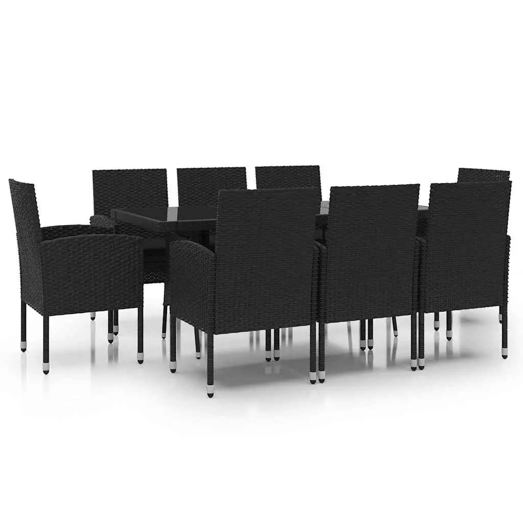 Garden Dining Set Black 9 Piece Outdoor Patio Furniture Water-resistant PE Rattan Steel Frame Glass Table
