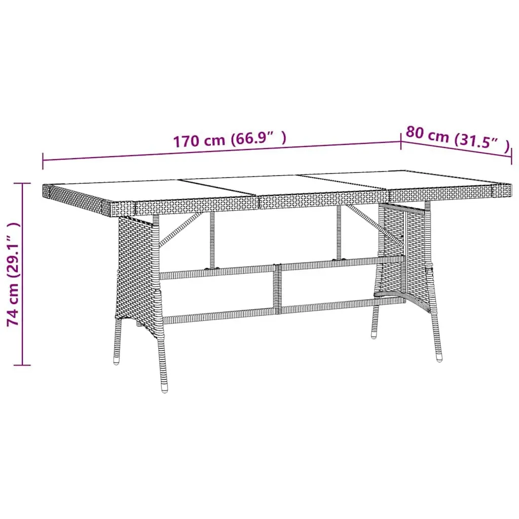 Garden Dining Set Black 9 Piece Outdoor Patio Furniture Water-resistant PE Rattan Steel Frame Glass Table