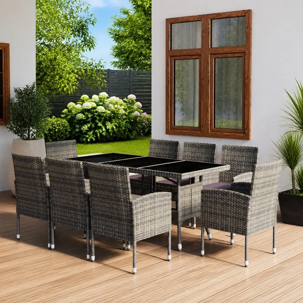 Garden Dining Set Grey 9 Piece Outdoor Furniture Table Chairs Rattan