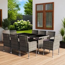 Concise 9 Piece Outdoor Dining Set in Grey Rattan
