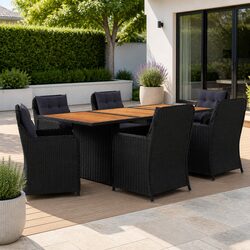 7-Piece Black Rattan Dining Set for Outdoor Spaces