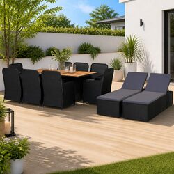 11 Piece Garden Dining Set Outdoor Furniture Patio Table Chairs Sunloungers