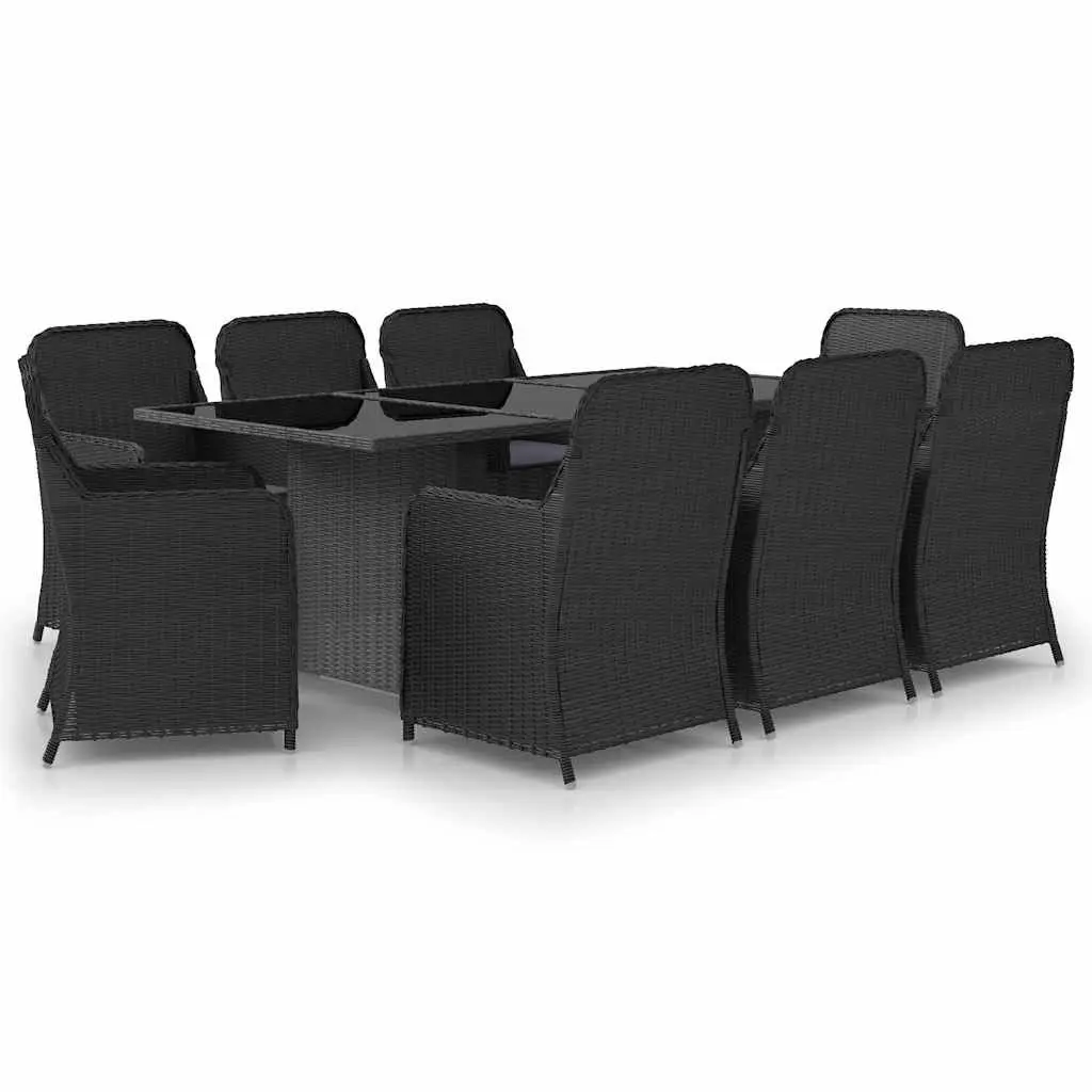 9 Piece Garden Dining Set Black Outdoor Furniture PE Rattan Table Chairs