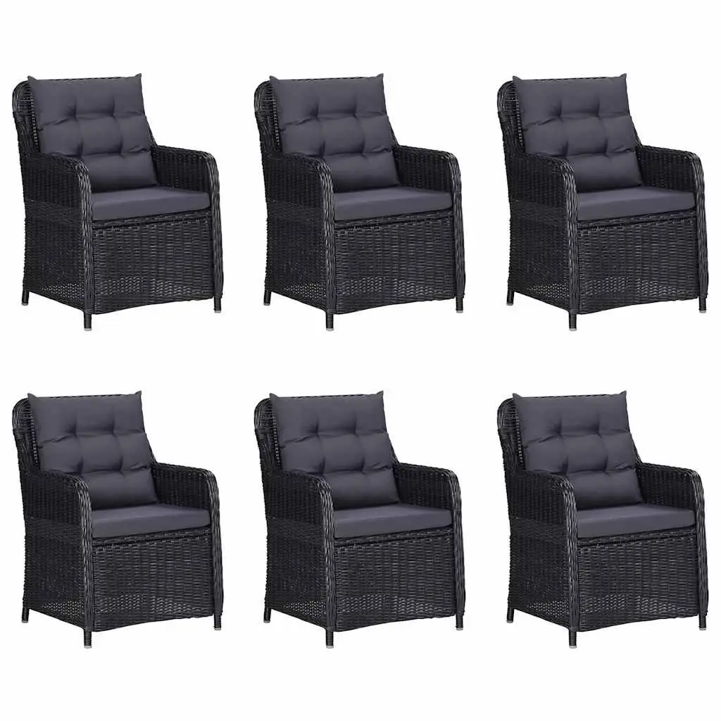 7 Piece Outdoor Garden Dining Set Black Poly Rattan Glass Table with Cushions