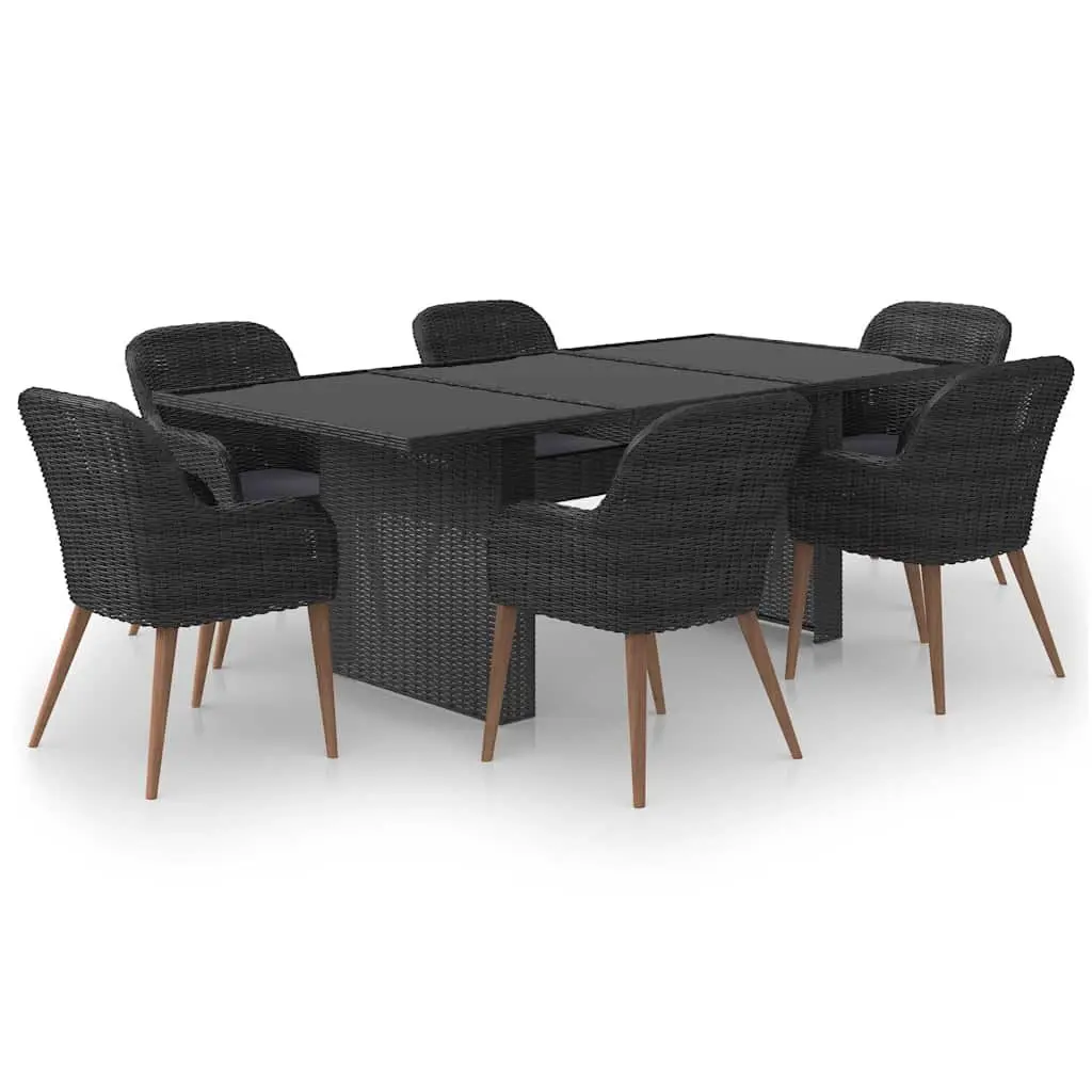 Garden Dining Set Black 7 Piece Outdoor Furniture Poly Rattan Patio Table Chairs
