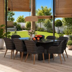 9 Piece Outdoor Dining Set with Rattan Chairs