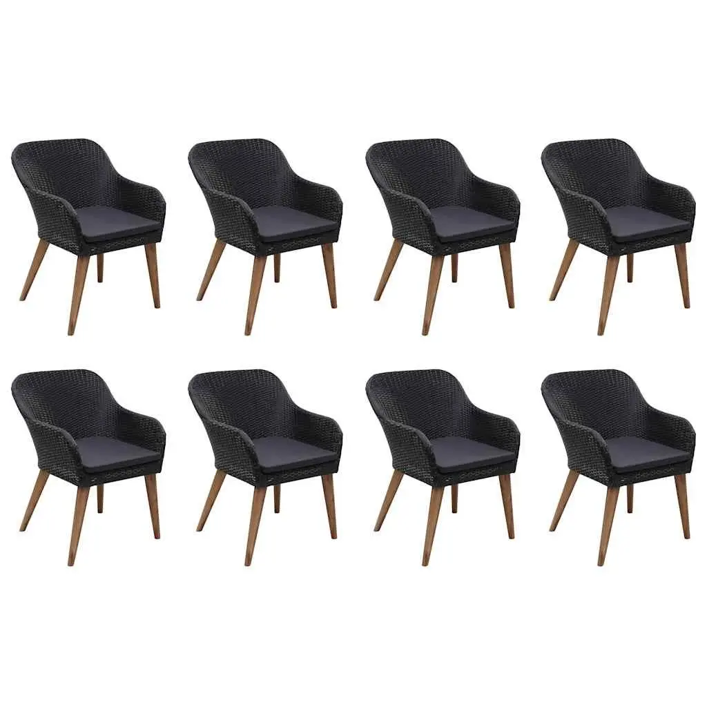 Garden Dining Set Black 9 Piece Outdoor Patio Furniture with Rattan Chairs and Glass Tabletop