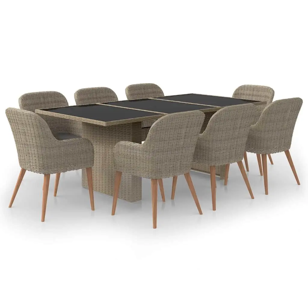 Garden Dining Set Brown 9 Piece Outdoor Furniture Poly Rattan Patio Table Chairs