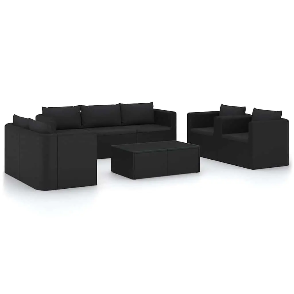 Garden Lounge Set Black 9 Piece Outdoor Furniture Modular Sofa Rattan Cushions