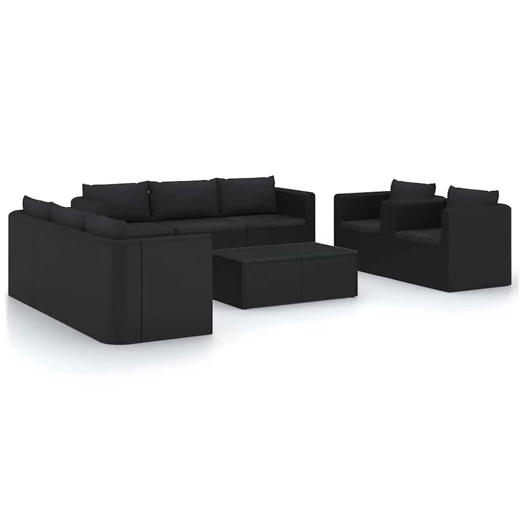 Garden Lounge Set 10 Piece Outdoor Furniture Poly Rattan Modular Black Cushions