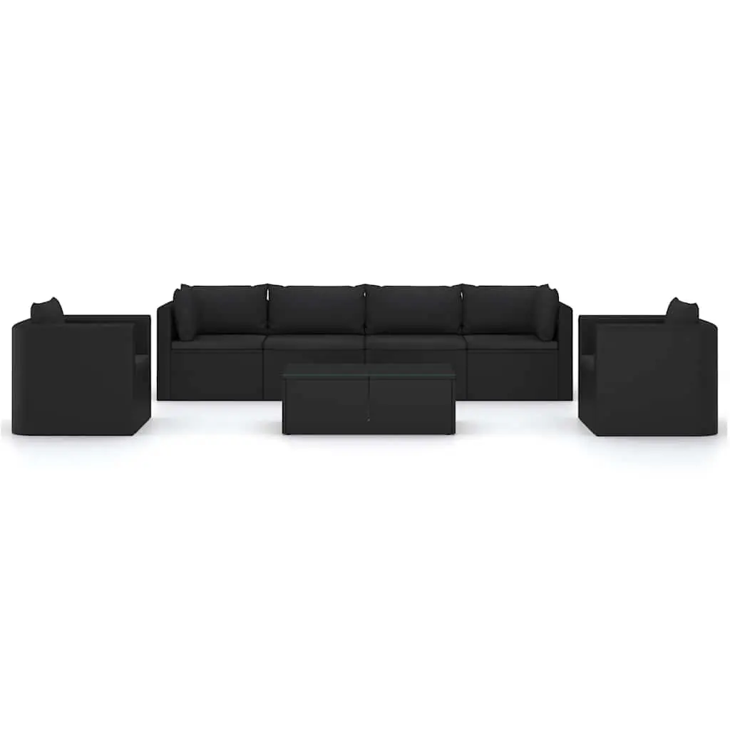 7 Piece Garden Lounge Set Black Modular Seating with Cushions
