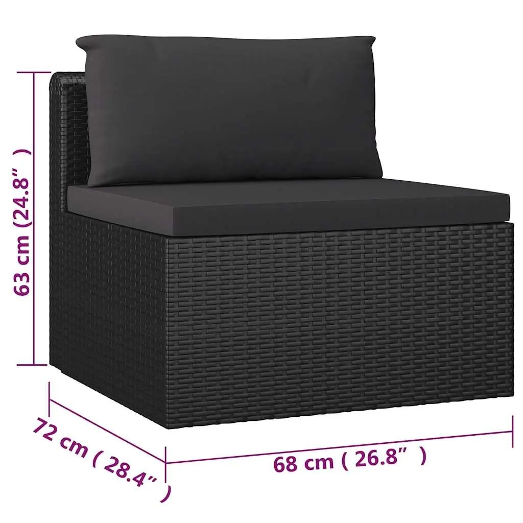 7 Piece Garden Lounge Set Black Modular Seating with Cushions