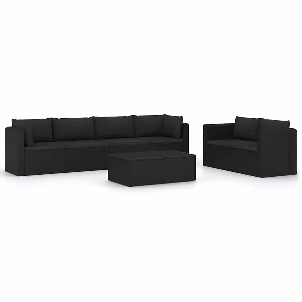 7 Piece Garden Lounge Set Black Modular Outdoor Furniture with Cushions PE Rattan