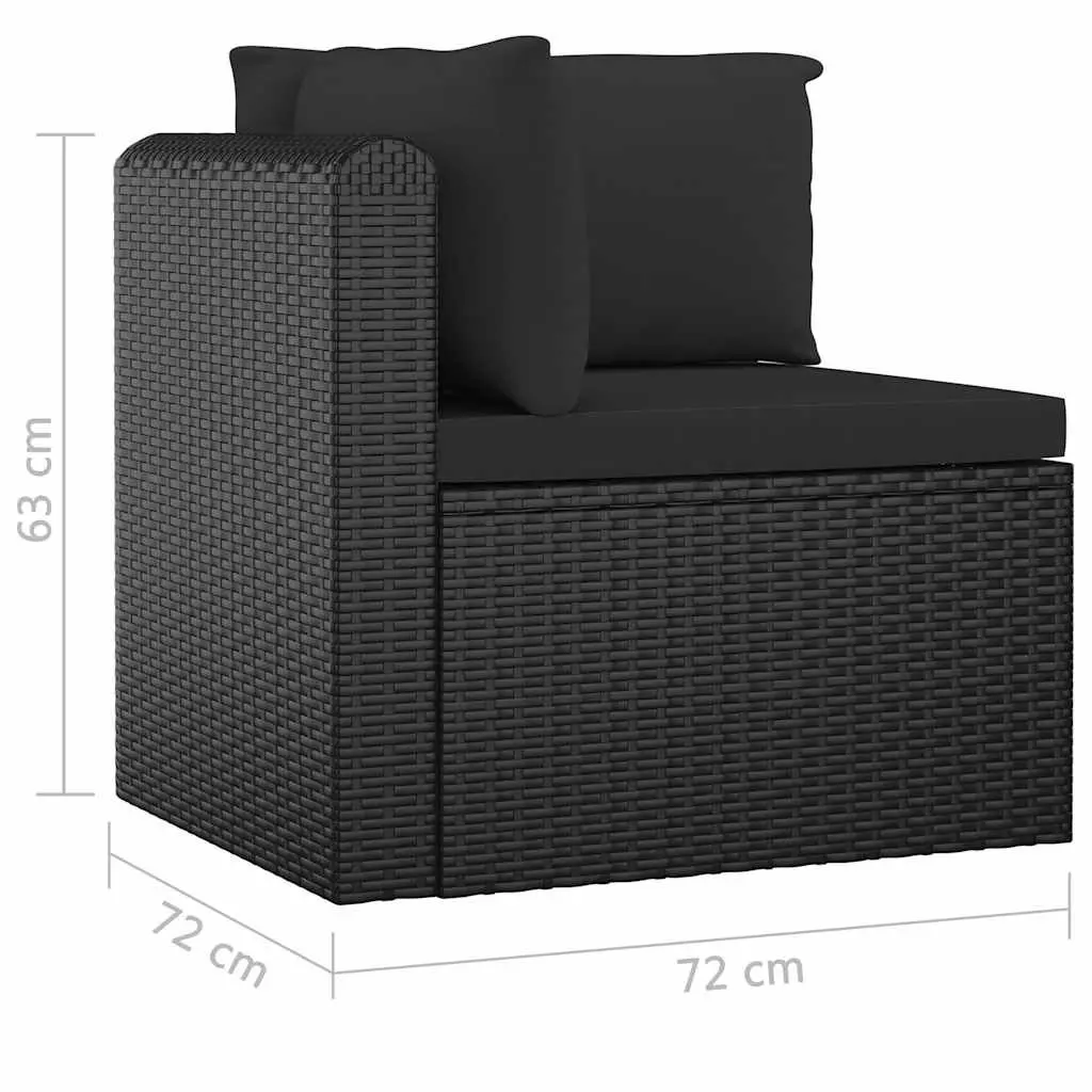 7 Piece Garden Lounge Set Black Modular Outdoor Furniture with Cushions PE Rattan