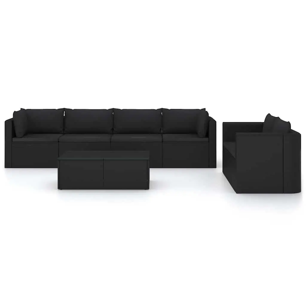 7 Piece Garden Lounge Set Black Modular Outdoor Furniture with Cushions PE Rattan