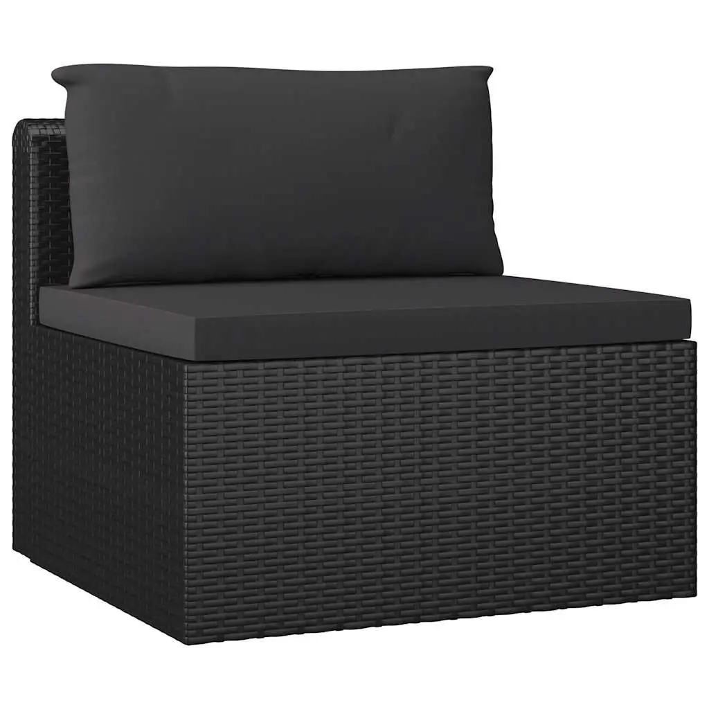 7 Piece Garden Lounge Set Black Modular Outdoor Furniture with Cushions PE Rattan