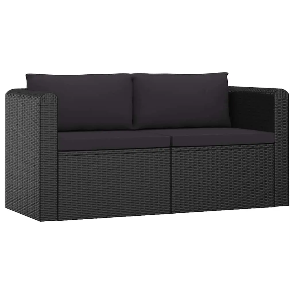 7 Piece Garden Lounge Set Black Modular Outdoor Furniture with Cushions PE Rattan