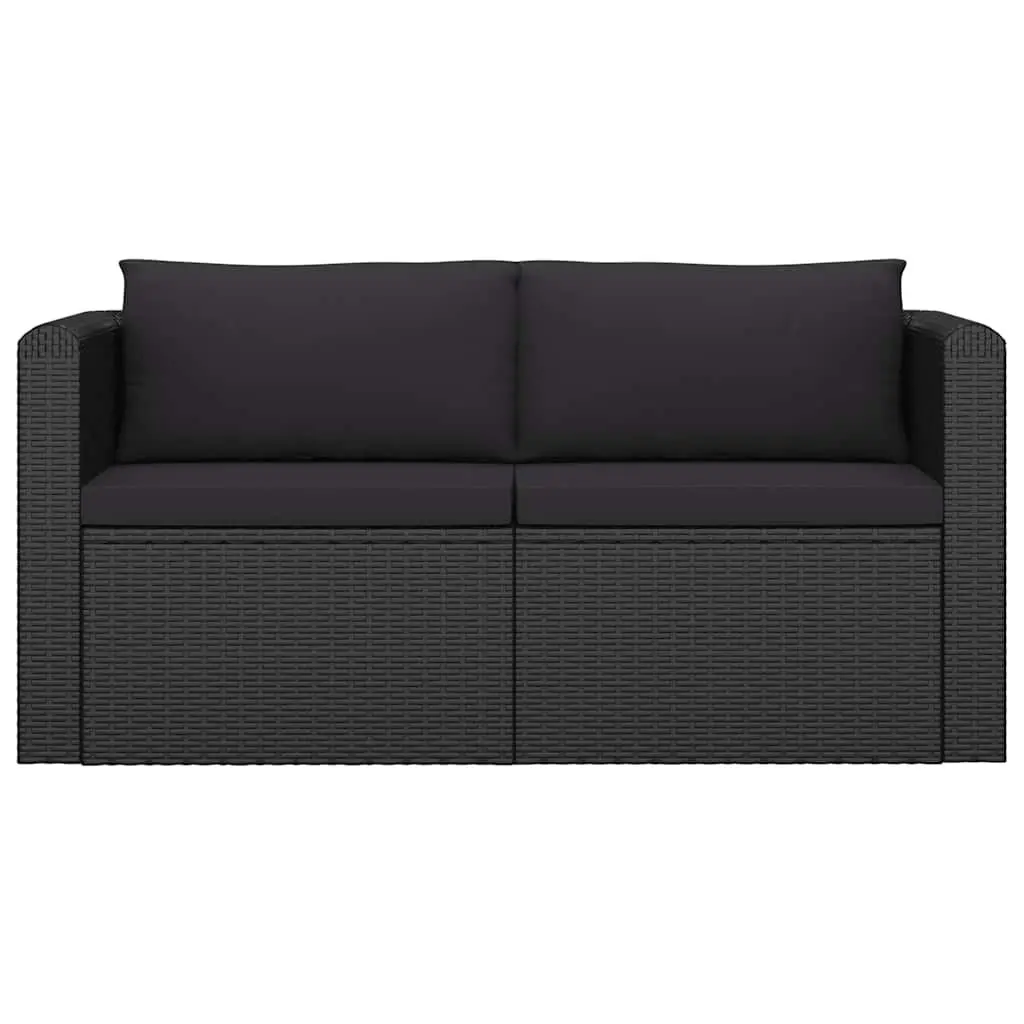 7 Piece Garden Lounge Set Black Modular Outdoor Furniture with Cushions PE Rattan