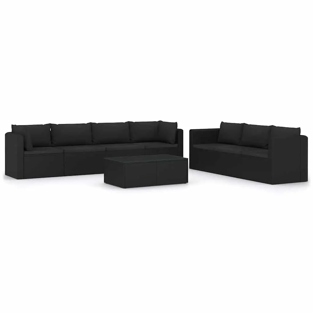 Garden Lounge Set Black 8 Piece Outdoor Furniture Modular Poly Rattan with Cushions
